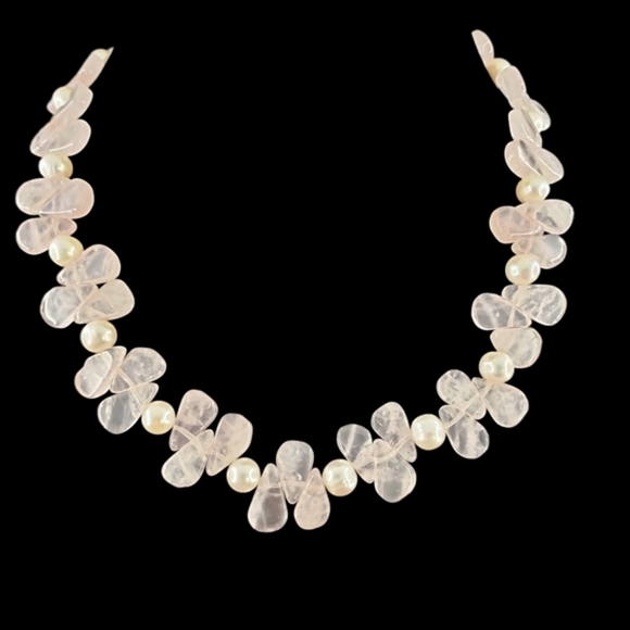 Pink quartz necklace gemstones real pearls sterling silver 925  A0322 -Q1 - Picture 8 of 8